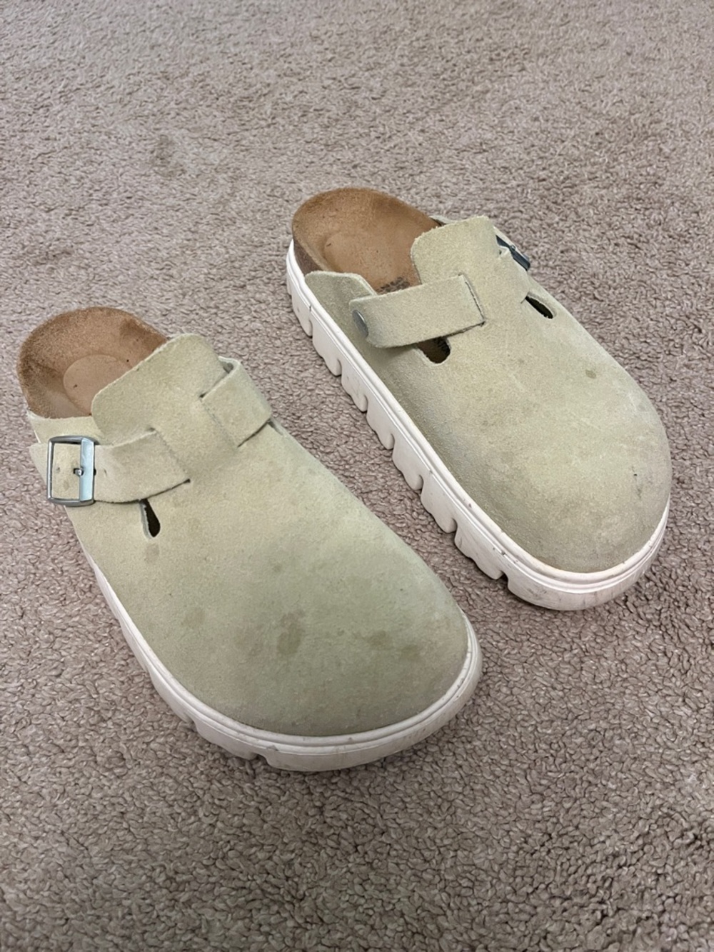 Papillio Birkenstock Suede Slip-On Clog in Light Sage38